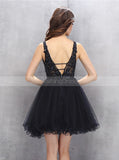 Black Homecoming Dresses,Beaded Homecoming Dress,Tulle Homecoming Dress,HC00121