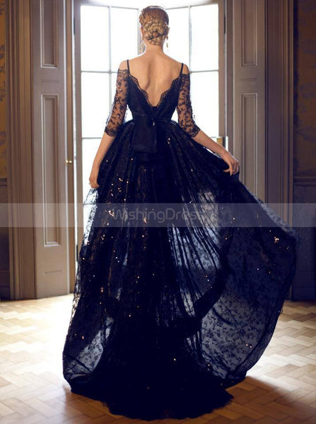 Black Homecoming Dresses,High Low Homecoming Dress,Lace Homecoming Dress,HC00083