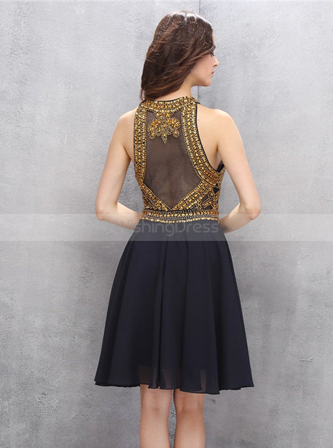 Black Homecoming Dresses,Knee Length Homecoming Dress,Chiffon Homecomi