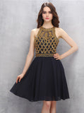 Black Homecoming Dresses,Knee Length Homecoming Dress,Chiffon Homecoming Dress,HC00127