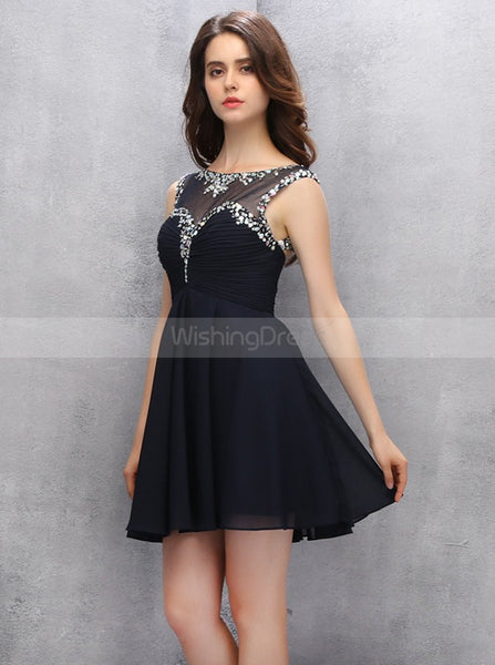 Black Homecoming Dresses,Short Homecoming Dresses,Chiffon Cocktail Dresses,HC00061