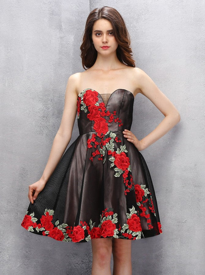 Black Homecoming Dresses,Strapless Homecoming Dress,Elegant Homecoming