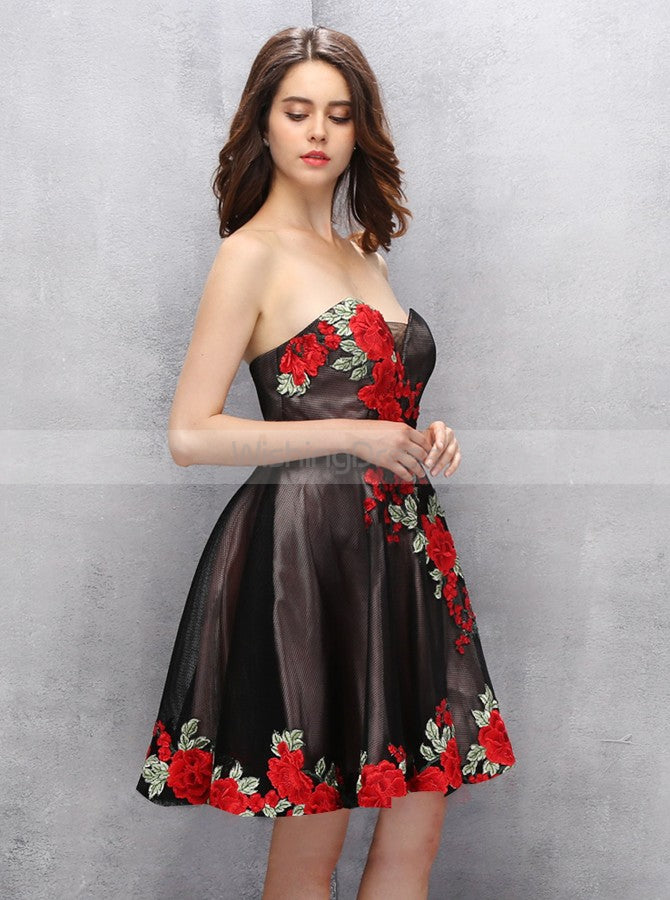 Black Homecoming Dresses,Strapless Homecoming Dress,Elegant Homecoming
