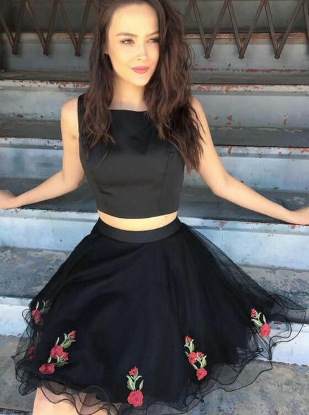 Black Homecoming Dresses,Two Piece Homecoming Dress,Modest Homecoming Dress,HC00076