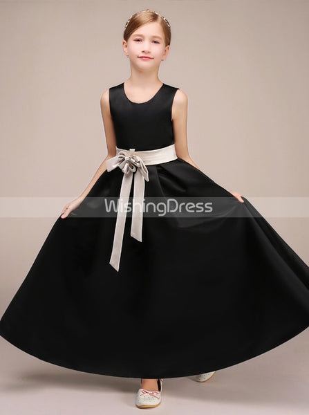 Black Junior Bridesmaid Dresses,Long Junior Bridesmaid Dress,JB00002