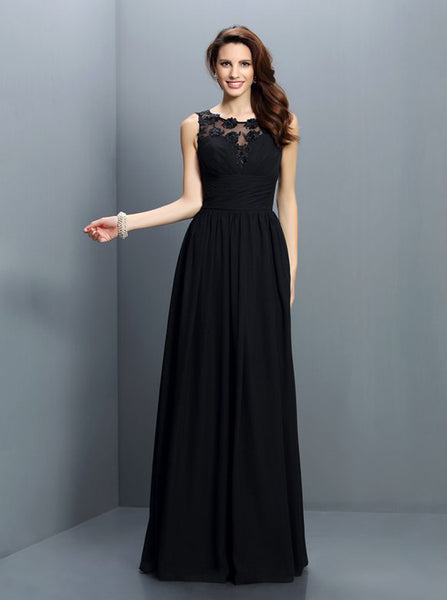 Black Long Bridesmaid Dress,Elegant Bridesmaid Dress,Chiffon Bridesmaid Dress,BD00245