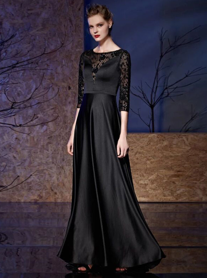 Black Mother Dresses with Sleeves,Satin Beaded Mother of the Bride Dre