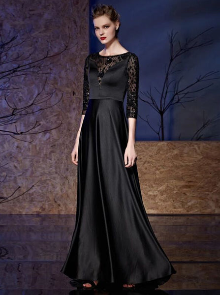 Black Mother Dresses with Sleeves,Satin Beaded Mother of the Bride Dress,MD00069