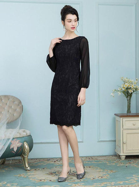 Black Mother of the Bride Dress,Mother Dress with Long Sleeves,Knee Length Mother Dress,MD00008