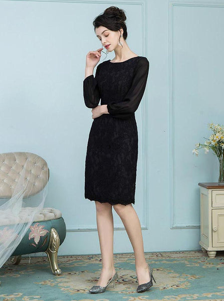 Black Mother of the Bride Dress,Mother Dress with Long Sleeves,Knee Length Mother Dress,MD00008