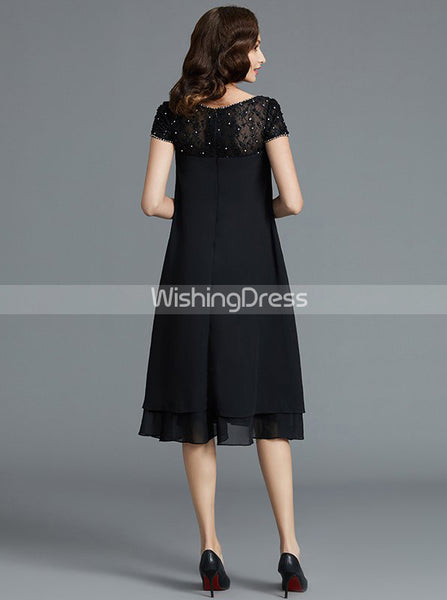 Black Mother of the Bride Dresses,Short Mother Dress with Sleeves,MD00050
