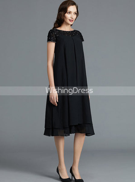 Black Mother of the Bride Dresses,Short Mother Dress with Sleeves,MD00050