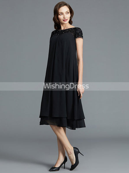 Black Mother of the Bride Dresses,Short Mother Dress with Sleeves,MD00050