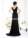 Black Mother of the Bride Dresses with Slit,V-neck Chiffon Mother Dress,MD00065