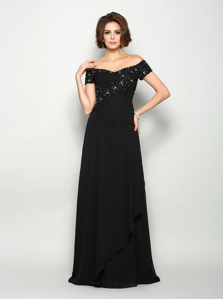 Black Off the Shoulder Mother of the Bride Dress with Sleeves,MD00053