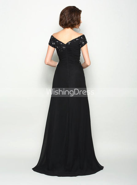 black off the shoulder mother of the bride dress Elegant Black Floor Length Mother of The Bride Dresses with Slit