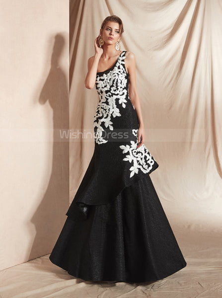 Black One Shoulder Prom Dresses,Mermaid Prom Dress,PD00410