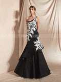 Black One Shoulder Prom Dresses,Mermaid Prom Dress,PD00410