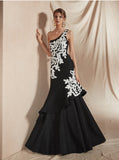 Black One Shoulder Prom Dresses,Mermaid Prom Dress,PD00410