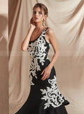 Black One Shoulder Prom Dresses,Mermaid Prom Dress,PD00410