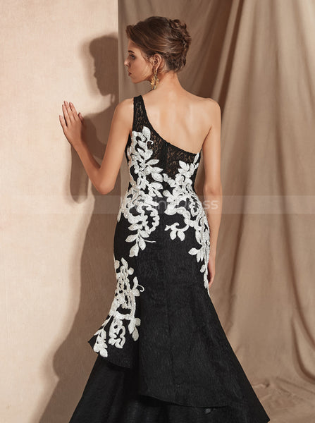 Black One Shoulder Prom Dresses,Mermaid Prom Dress,PD00410