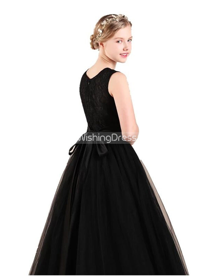 Black Pageant Dress for Teens,Long Tulle Party Dress with Sash,JB00068