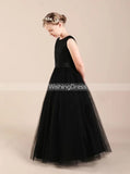 Black Pageant Dress for Teens,Long Tulle Party Dress with Sash,JB00068