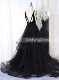 Black Prom Dresses,A-line Tulle Prom Dress,Backless Prom Dress,PD00341