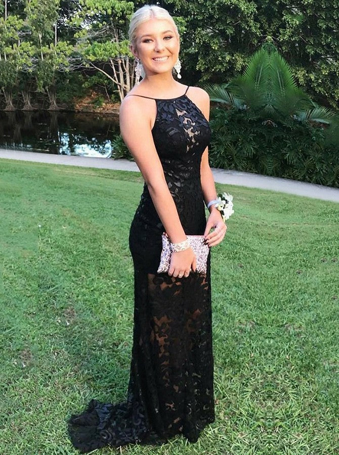 Black Prom Dresses,Lace Evening Dresses,Illusion Evening Dress,Sexy Pr