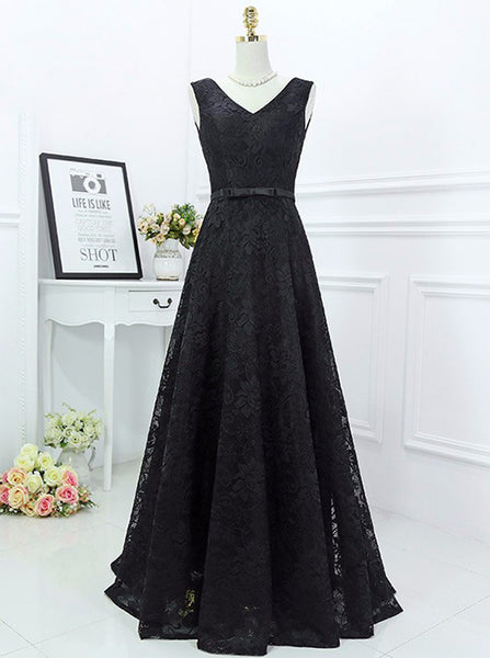 Black Prom Dresses,Lace Prom Dress,Full Length Prom Dress,PD00360