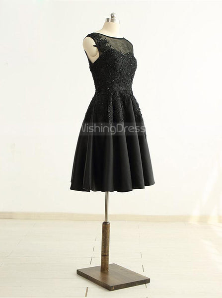 Black Satin Homecoming Dresses,Sweet 16 Dress,Short Prom Dress,HC00174