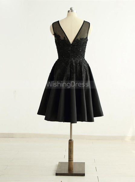 Black Satin Homecoming Dresses,Sweet 16 Dress,Short Prom Dress,HC00174