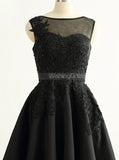 Black Satin Homecoming Dresses,Sweet 16 Dress,Short Prom Dress,HC00174