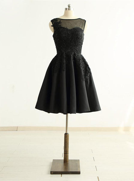 Black Satin Homecoming Dresses,Sweet 16 Dress,Short Prom Dress,HC00174