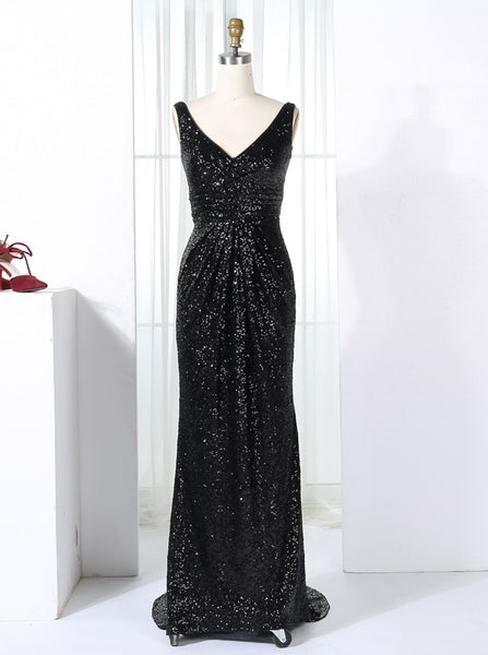 Black Sequined Bridesmaid Dresses,Full Length Bridesmaid Dress,BD00275