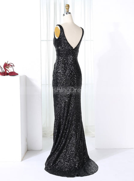Black Sequined Bridesmaid Dresses,Full Length Bridesmaid Dress,BD00275