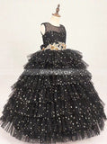 Black Sequined Little Girl Party Gown,Junior Girls Prom Gown,GPD0036