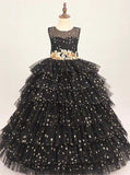 Black Sequined Little Girl Party Gown,Junior Girls Prom Gown,GPD0036