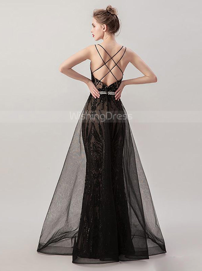 Black Sequined Prom Dress,Mermaid Prom Dress with Overskirt,PD00446 - Wishingdress Black Sequined Prom Dress,Mermaid Prom Dress with Overskirt,PD00446 - Wishingdress