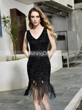Black Sexy Homecoming Dress with Tassels,V-neck Short Cocktail Dress,HC00219