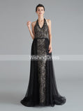 Black Sheath Evening Dress with Tulle Overskirt,Halter Prom Dresses,Fitted Homecoming Dress,HC00199