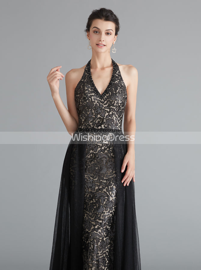 Black Sheath Evening Dress with Tulle Overskirt,Halter Prom Dresses,Fi - Wishingdress Black Sheath Evening Dress with Tulle Overskirt,Halter Prom Dresses,Fi - Wishingdress