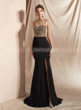 Black Spandex Prom Dresses,Evening Dress with Slit,PD00414