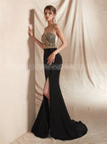 Black Spandex Prom Dresses,Evening Dress with Slit,PD00414