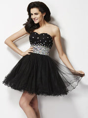 Black Sweet 16 Dresses,Tulle Short Sweet 16 Dress,Strapless Sweet 16 Dress,SW00039 US14 / Picture Color