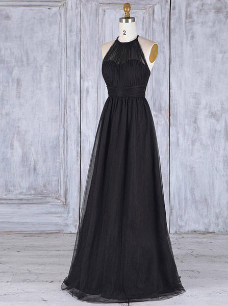 Black Tulle Bridesmaid Dresses,Halter Bridesmaid Dress,BD00345