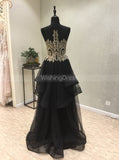 Black Tulle Prom Dresses,Ruffled Prom Dresses,Long Prom Dress,PD00369