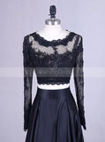 Black Two Piece Prom Dress,Lace Satin Prom Dress,Vogue Prom Dress with Long Sleeves PD00032