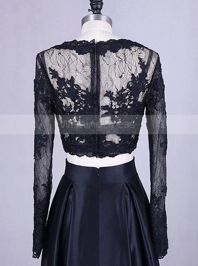 Black Two Piece Prom Dress,Lace Satin Prom Dress,Vogue Prom Dress with - Wishingdress Black Two Piece Prom Dress,Lace Satin Prom Dress,Vogue Prom Dress with - Wishingdress