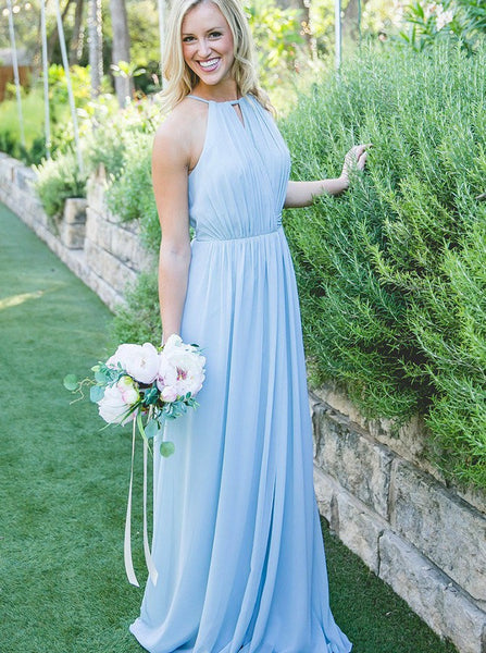 Blue Bridesmaid Dress,Chiffon Bridesmaid Dress with Slit,Full Length Bridesmaid Dress,BD00136